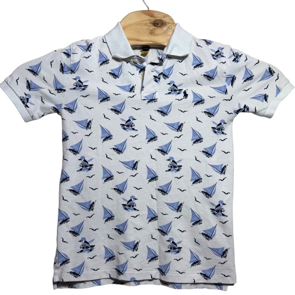 Polo Ralph Lauren Boys White Nautical Sailboat Print Polo Shirt Size M 10-12